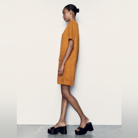 ZARA FAUX SUEDE BASIC DRESS SIZE S NEW WITH TAGS DARK ORANGE - Picture 6 of 10